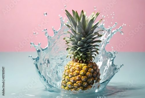 pineapple in water splash in pastel color tone background