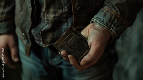 A man holding a wallet in his hand, suitable for finance concepts