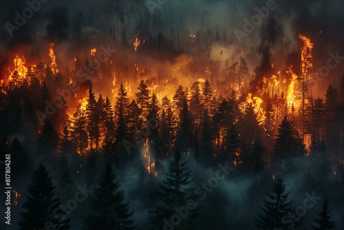 A close up of a forest fire with a lot of trees