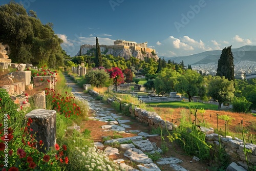 A view of the acropolis and the acropolis hill in the distance