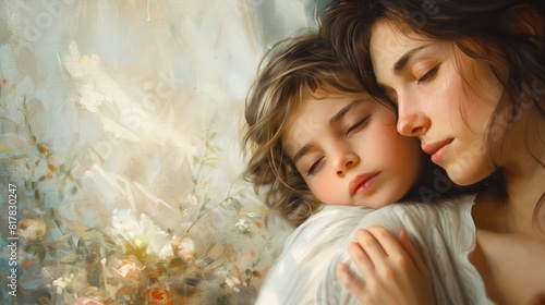 A mother's love is illustrated in this enchanting image that captures the essence of a mother's unwavering love and devotion.