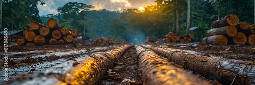 Closeup shots of confiscated timber logging camps accompanied by reflections from activists and indigenous leaders on the socioeconomic drivers and environmental impacts of illegal logging activities.