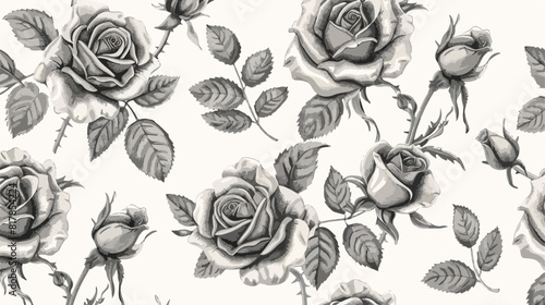 Elegant seamless pattern with blooming roses on white
