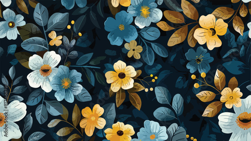 Floral seamless pattern with beautiful blue and yellow