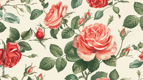 Floral seamless pattern with blooming Austin roses
