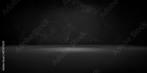 Dark background with concrete floor and smoke on it