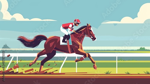 A jockey on a horse at a racetrack Banner of horse racing Sport concept