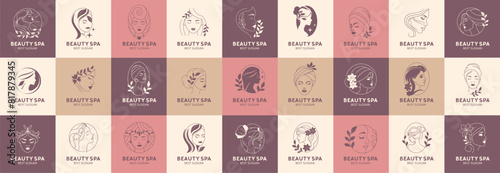 Beauty spa woman logo set. Salon, hair stylist, haidresser, haircut.