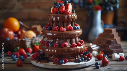 world chocolate day events, celebrate world chocolate day with a chocolate fondue fountain, surrounded by fresh fruits and marshmallows for a sweet party