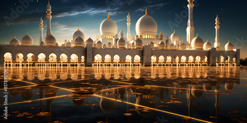Sheikh Zayed Beautiful Grand Mosque at Evening Abu Dhabi Mosque, The beautiful serene mosque at night The beautiful serene mosque at night in the blessed month of Ramadan