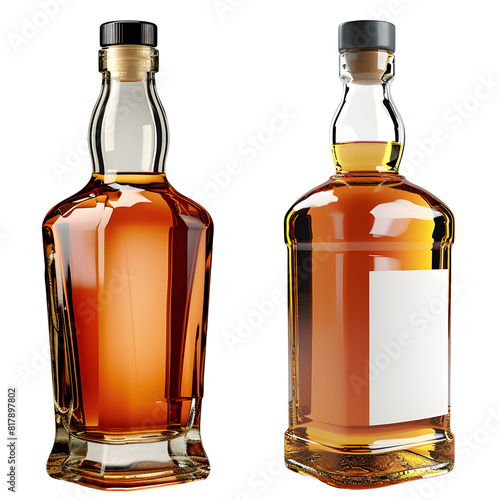 bourbon bottle with white label isolated png on transparent background