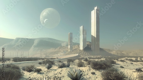 Concept art of a monitoring station on the San Andreas fault, in a futuristic, hightech minimalism style