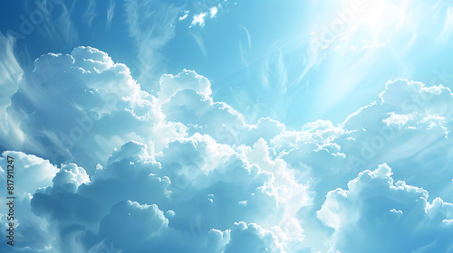 Cumulus clouds reveal sunlight in the electric blue sky
