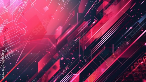 Abstract background, a futuristic flair by incorporating hot pink lines in geometric patterns and shapes 