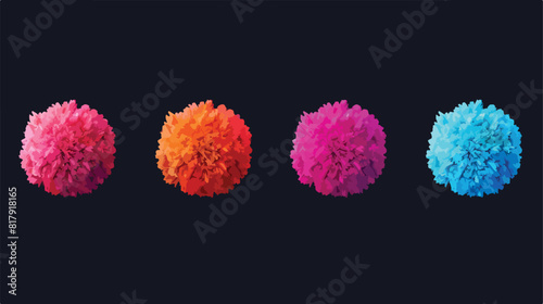 Four of colored pom poms. Colorful decorative element