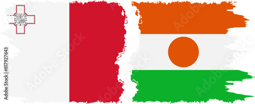 Niger and Malta grunge flags connection vector