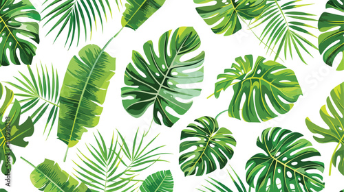 Natural seamless pattern with green tropical leaves o