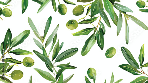 Natural seamless pattern with olive tree branches lea