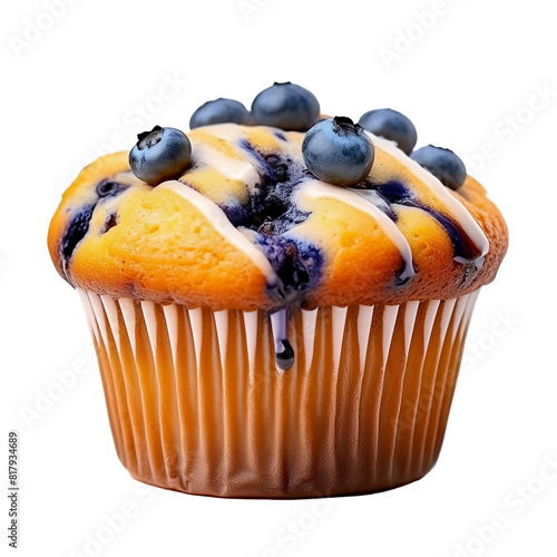 Blueberry muffin on transparent background. AI generated