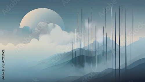  Serene background with soft, pale smoke drifting across a gradient of cool blues and greys, creating a calming and tranquil effect, misty and fog wind