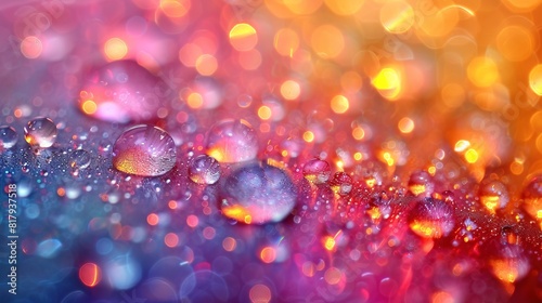 Close-up macro view of vibrant vivid colorful drops 