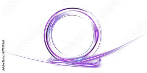 Purple and blue magical geometric circle neon portal shrouded. Round glowing frame. Futuristic teleporter. Light effect. Bright lights illuminate a night scene. Runway light effect. PNG.