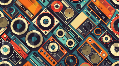 Retro music pattern. Seamless background with old cas