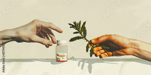 A pleading hand clutches a lifeline of pills, while another clings desperately to the withering stems of hope, both locked in an endless cycle of despair.