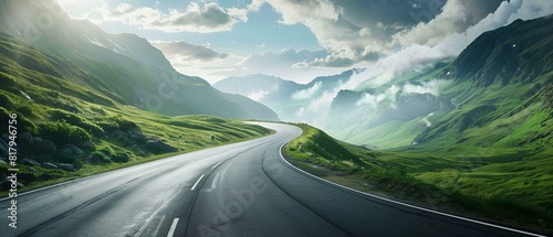 A photorealistic image of a long empty highway