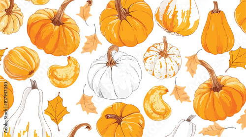 Seamless autumn pattern with pumpkins and squashes 
