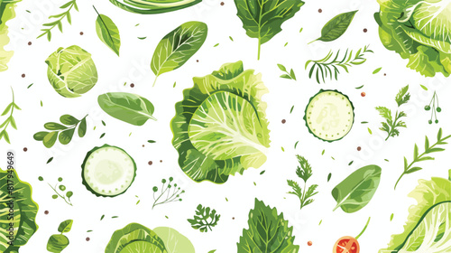 Seamless pattern with green vegetables salad leaves a