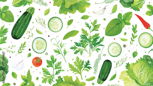 Seamless pattern with green vegetables salad leaves a