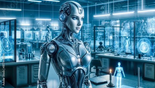 Innovazione Futuristica- Robot Umanoide Femminile in un Laboratorio Scientifico I