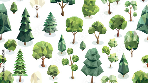 Seamless pattern with low poly trees of various types