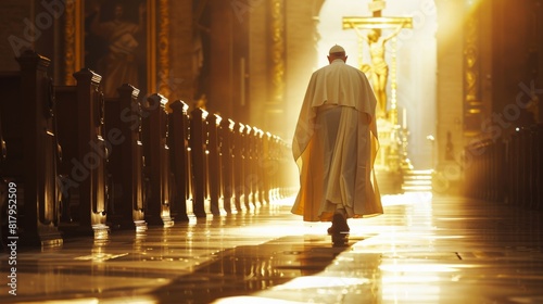 The Pope walks alone in St. Peter's Basilica