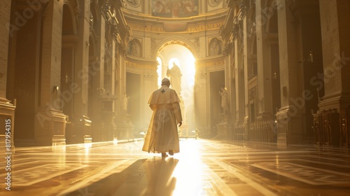 The pope walks alone through an empty St. Peter's Basilica