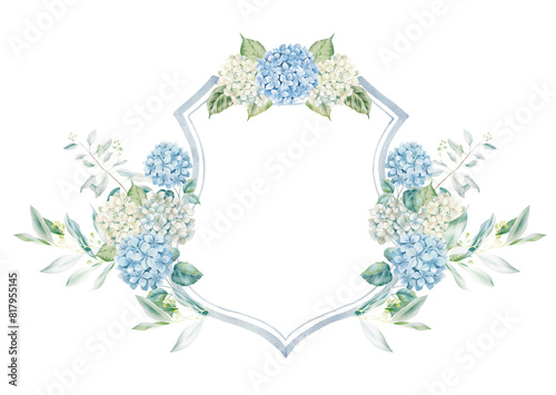 Watercolor Floral Crest with Hydrangea.