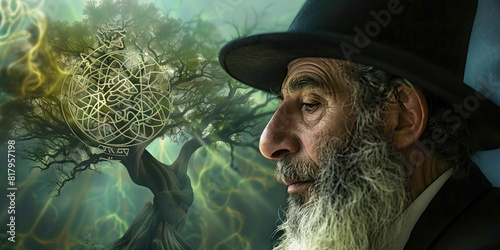 A Kabbalistic rabbi, delving deep into the mystical secrets of the Tree of Life.
