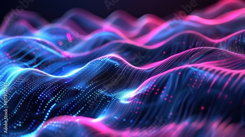 Abstract background with glowing particles, wave lines and bokeh effect,Creative arrangement of lights, fractal and custom design elements as a concept metaphor on subject of network 