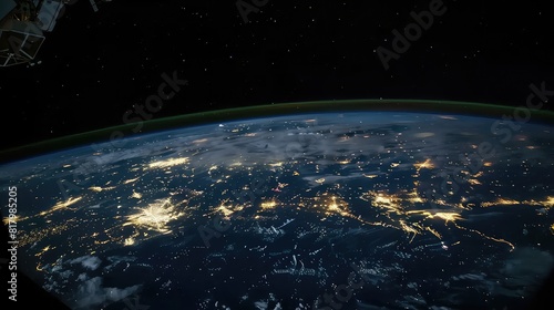 View of the Earth from space. Night lights of big cities. The dance of city lights, a testament to human progress and ingenuity.