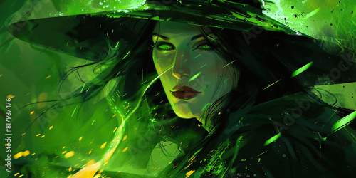 A witch, their cauldron ablaze with emerald flames, harnesses the power of nature, weaving magic into every spell. 