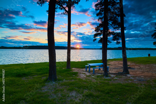 Picnic table at Eastside Park on Lake Tyler, Texas.