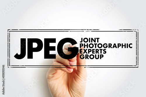 JPEG Joint Photographic Experts Group is an group of experts that develops and maintains standards for a suite of compression algorithms for computer image files, acronym text concept background
