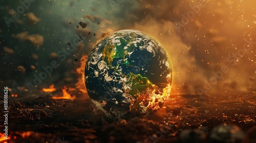 Earth globe of the planet boiling in hot water of a pan on the fire of a gas stove, 