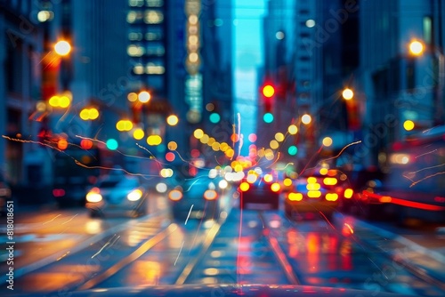 City street lights blurred into streaks of light