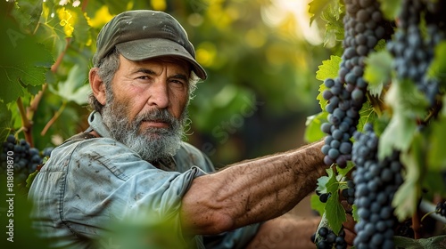 A vineyard worker carefully pruning grapevines.