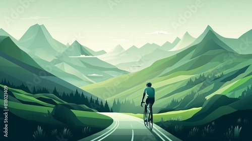 cycling race flat design side view mountain path theme 3D render Monochromatic Color Scheme