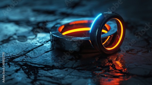 Futuristic Smart Ring Glowing on Dark Surface 