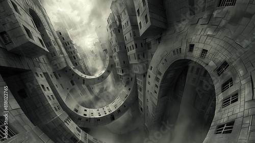 A labyrinth of alleyways winds through a labyrinthine cityscape, each twist and turn a journey into the unknown.