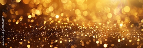 Golden Holiday. Christmas Glowing Abstract Background with Sparkling Stars and Golden Bokeh